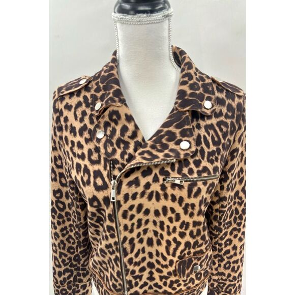 Azi Leopard Print Moto Jacket with Silver Hardware - Picture 3 of 16